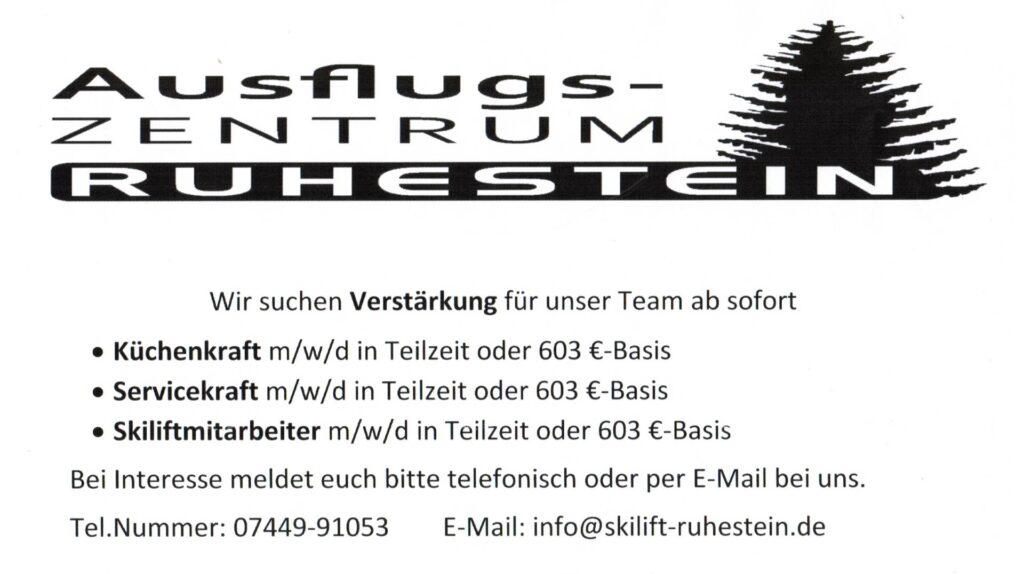 Verstärkung im Team gesucht. Küchenkraft, Servicekraft und Skiliftmitarbeiter.